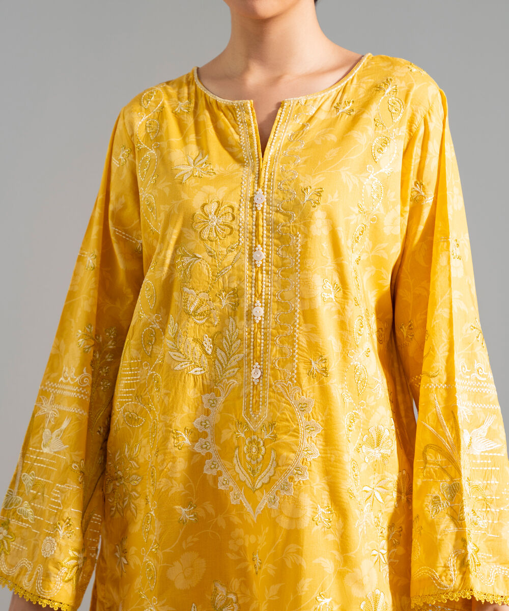 Women's RTW Lawn Embroidered Yellow 3 Piece Suit