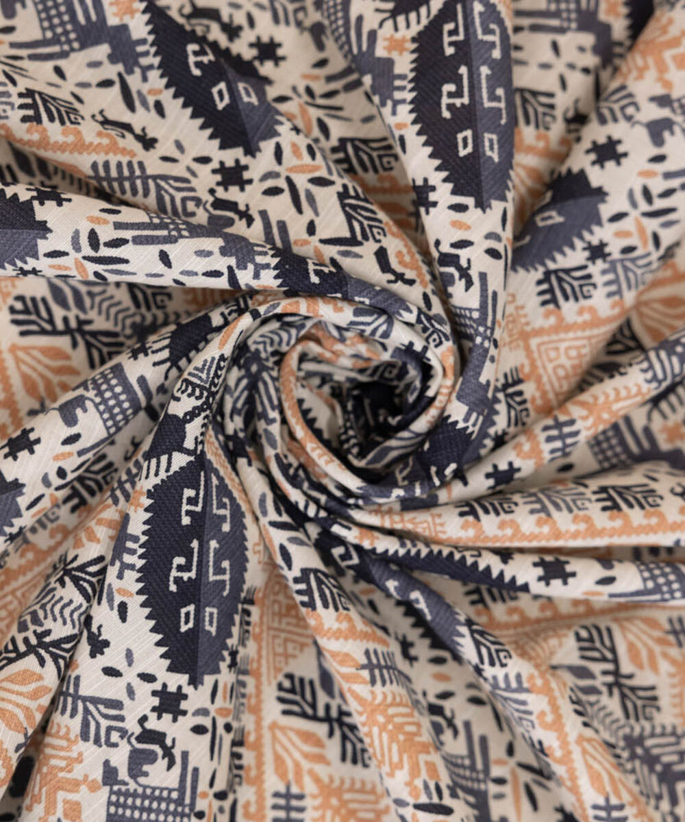 Women's Pret Printed Off White Khaddar Dupatta