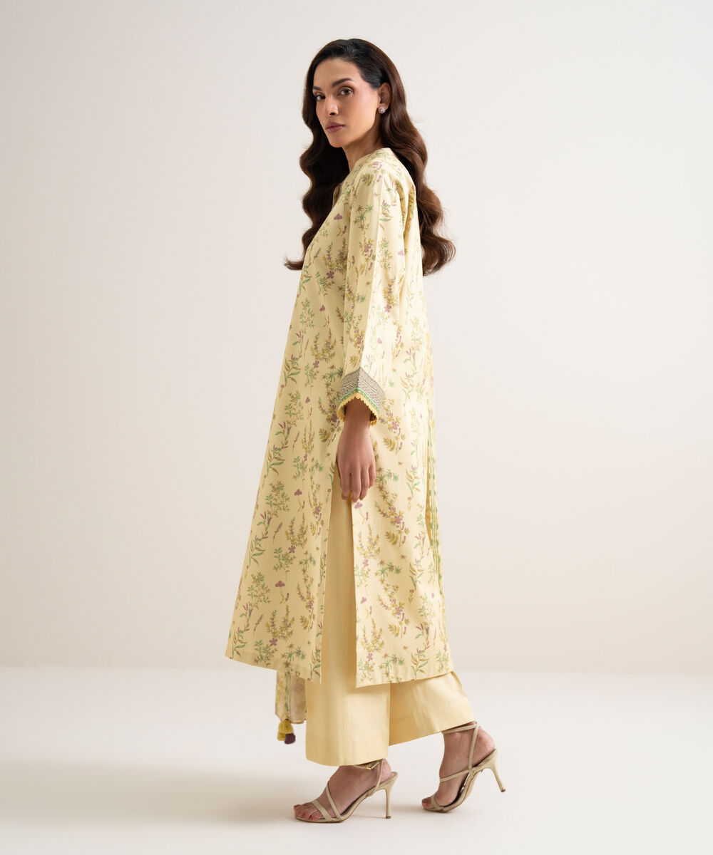 Women's Unstitched Lawn Printed Yellow 3 Piece Suit