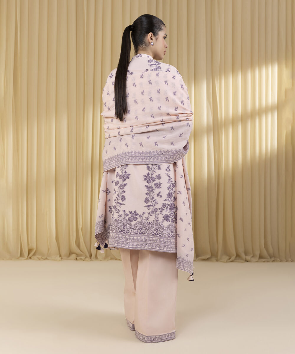 Unstitched Women's Pink Extra Weft Jacquard 3 Piece Suit