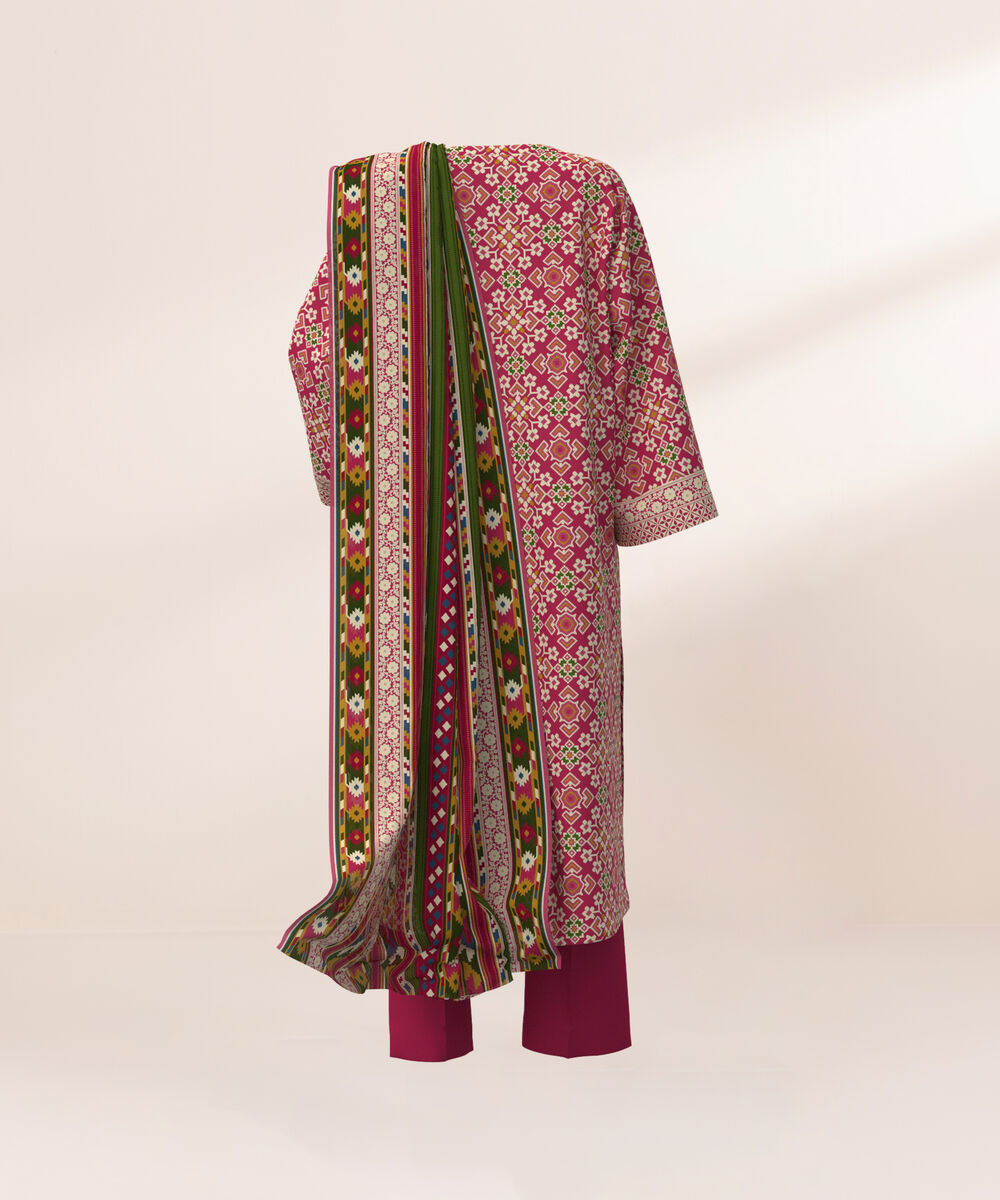 Women's Three Piece Printed Pink Lawn Suit