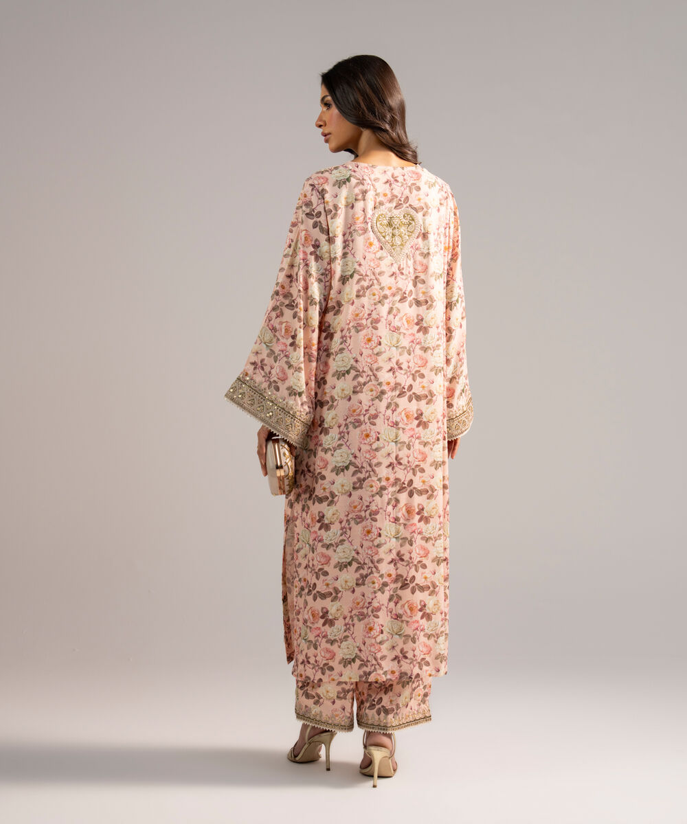 Women's RTW Viscose Raw Silk Embroidered Pink 2 Piece Suit