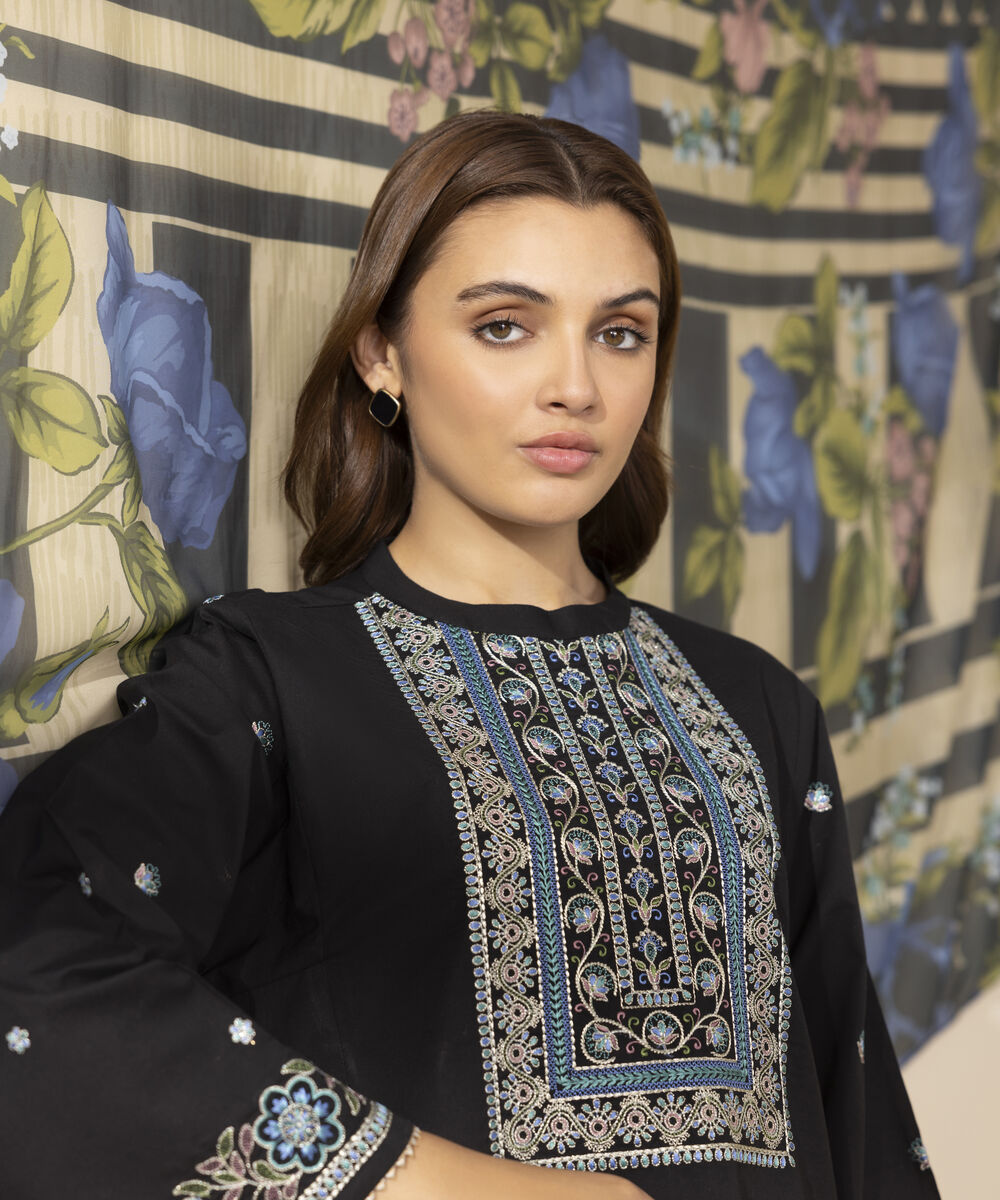 Unstitched Women's Black Textured Lawn 3 Piece Suit