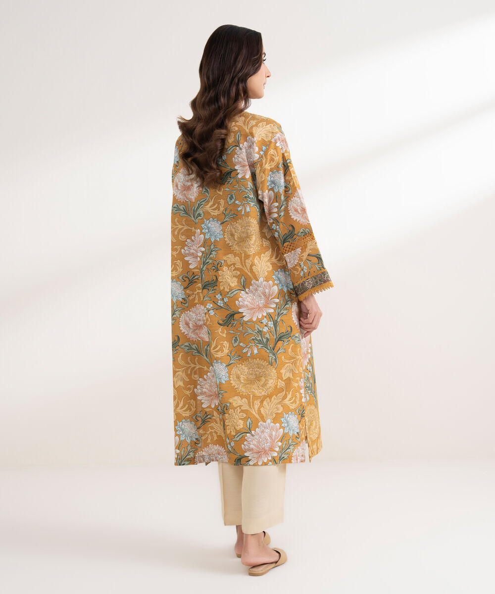 Women's RTW Khaddar Printed Boxy Mustard Shirt