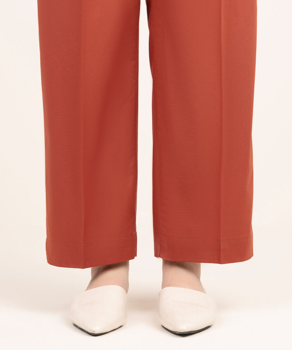Women's RTW Cambric Orange Solid Straight Pants