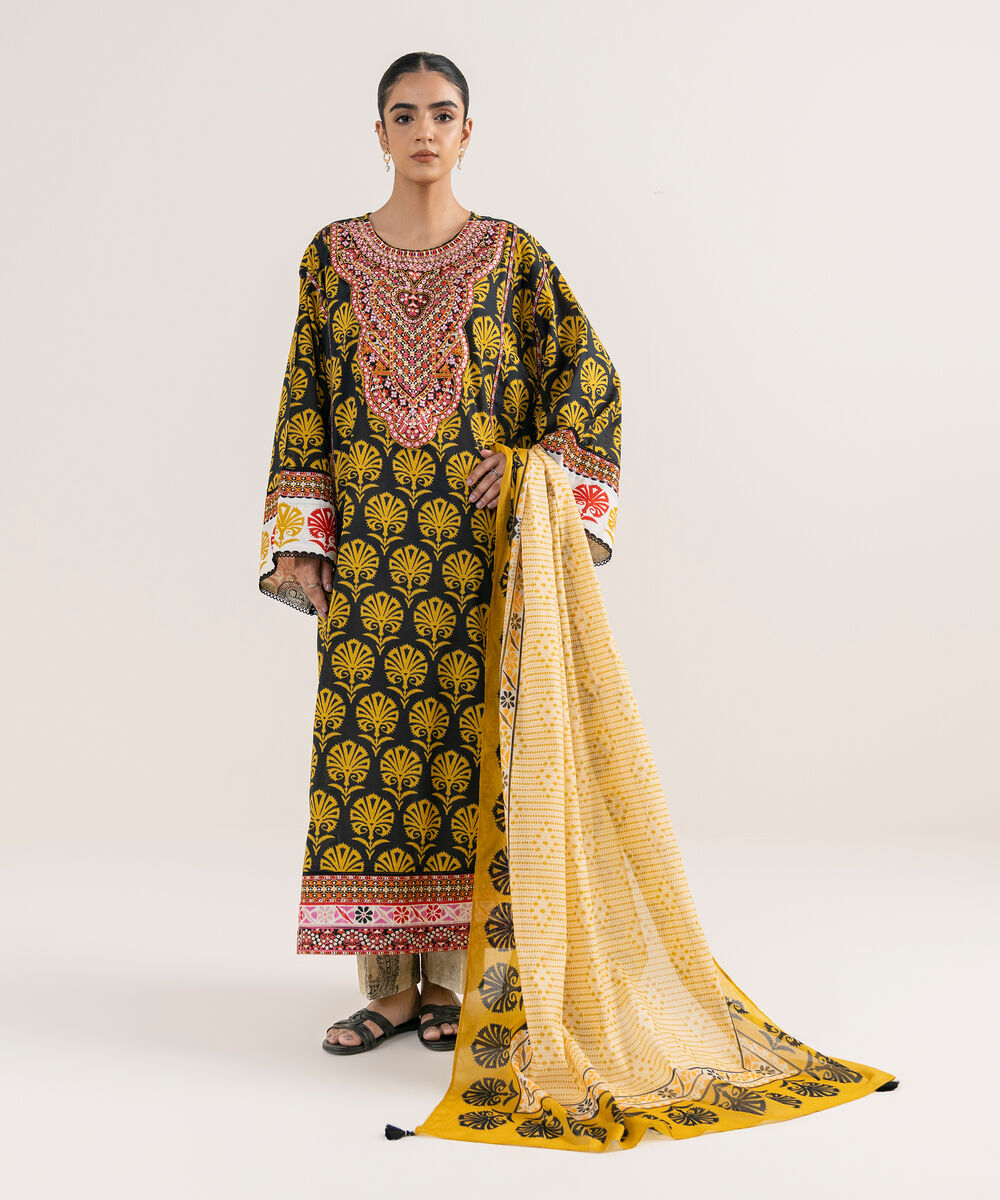 Women's RTW Lawn Black Embroidered 3 Piece Suit