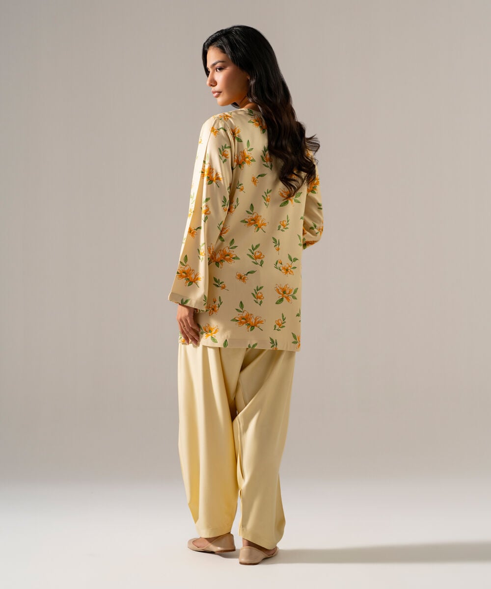Women's RTW Viscose Marina Printed Pale Yellow 2 Piece Suit