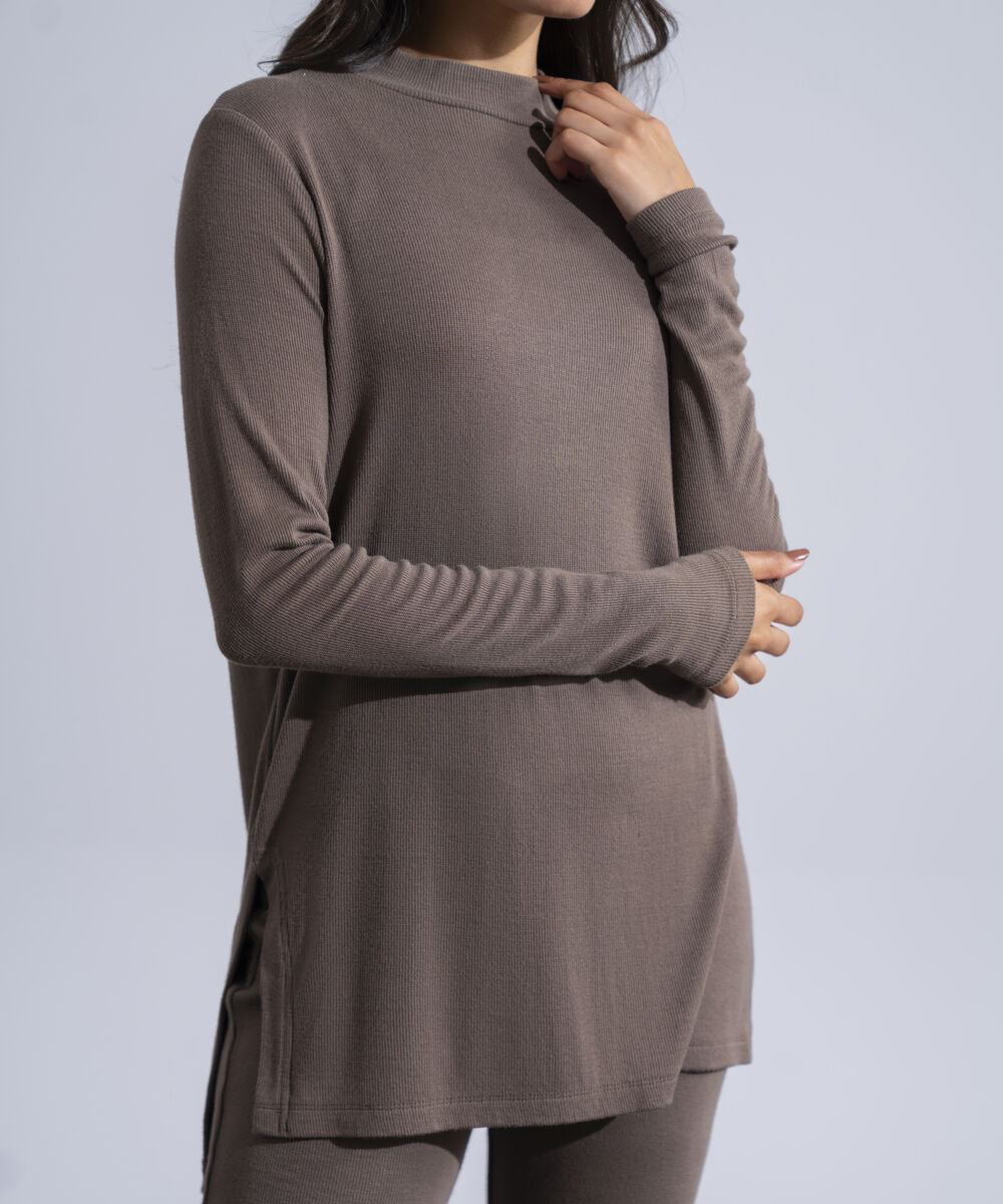 Women's Western Wear Taupe Mock-Neck Knit Jumper