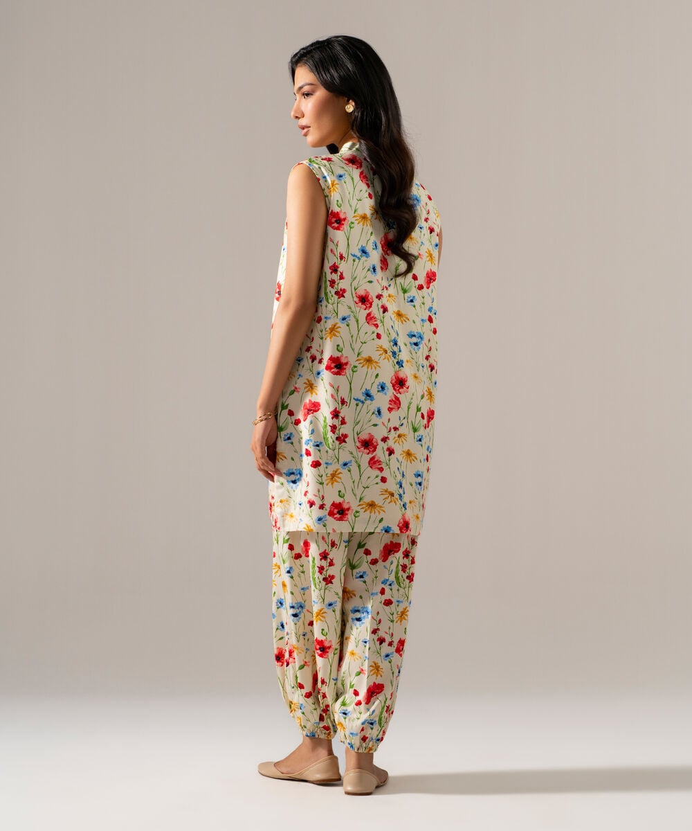 Women's RTW Viscose Marina Printed Off White 2 Piece Suit