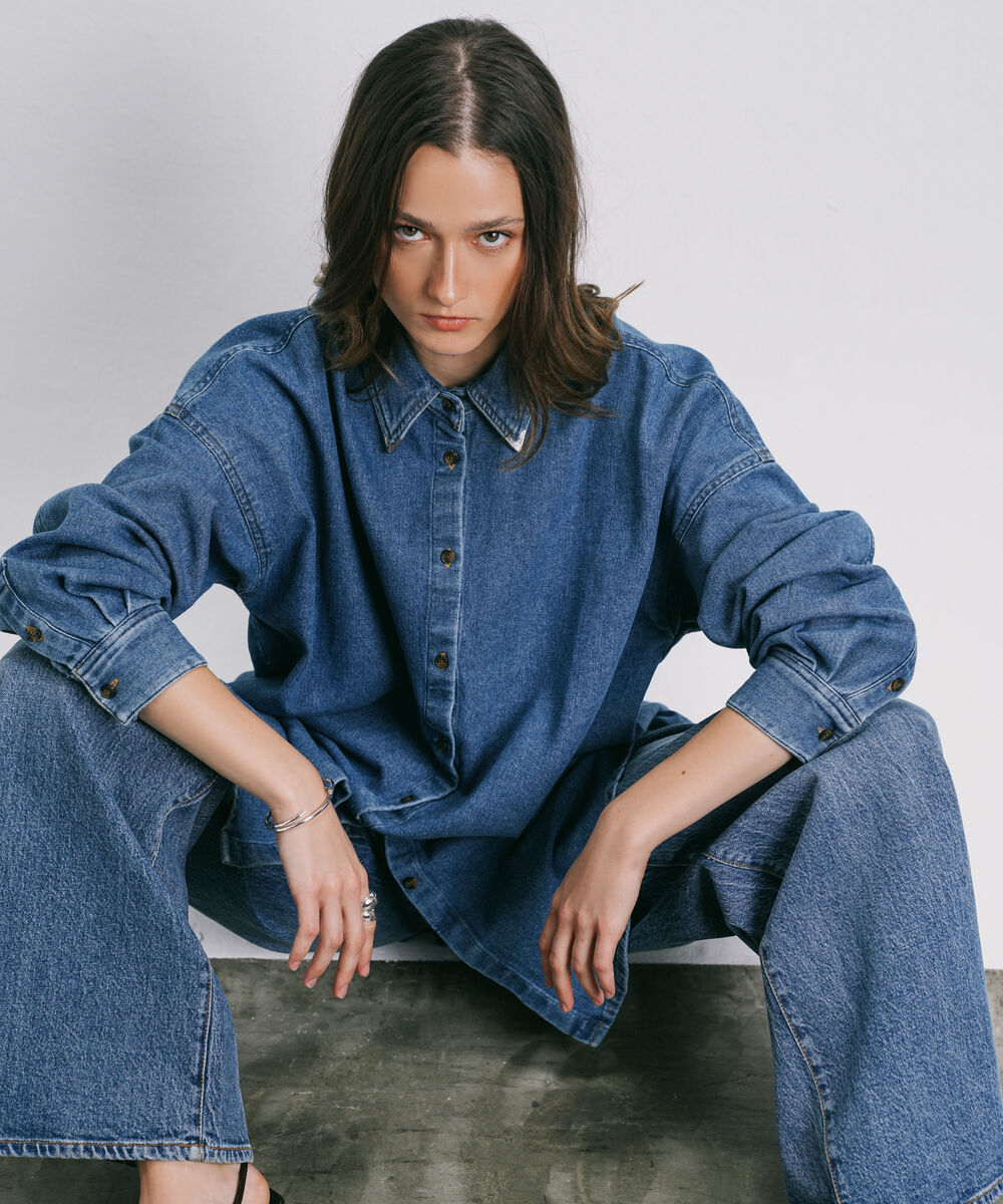 Women's Western Wear Blue Oversized Denim Shirt