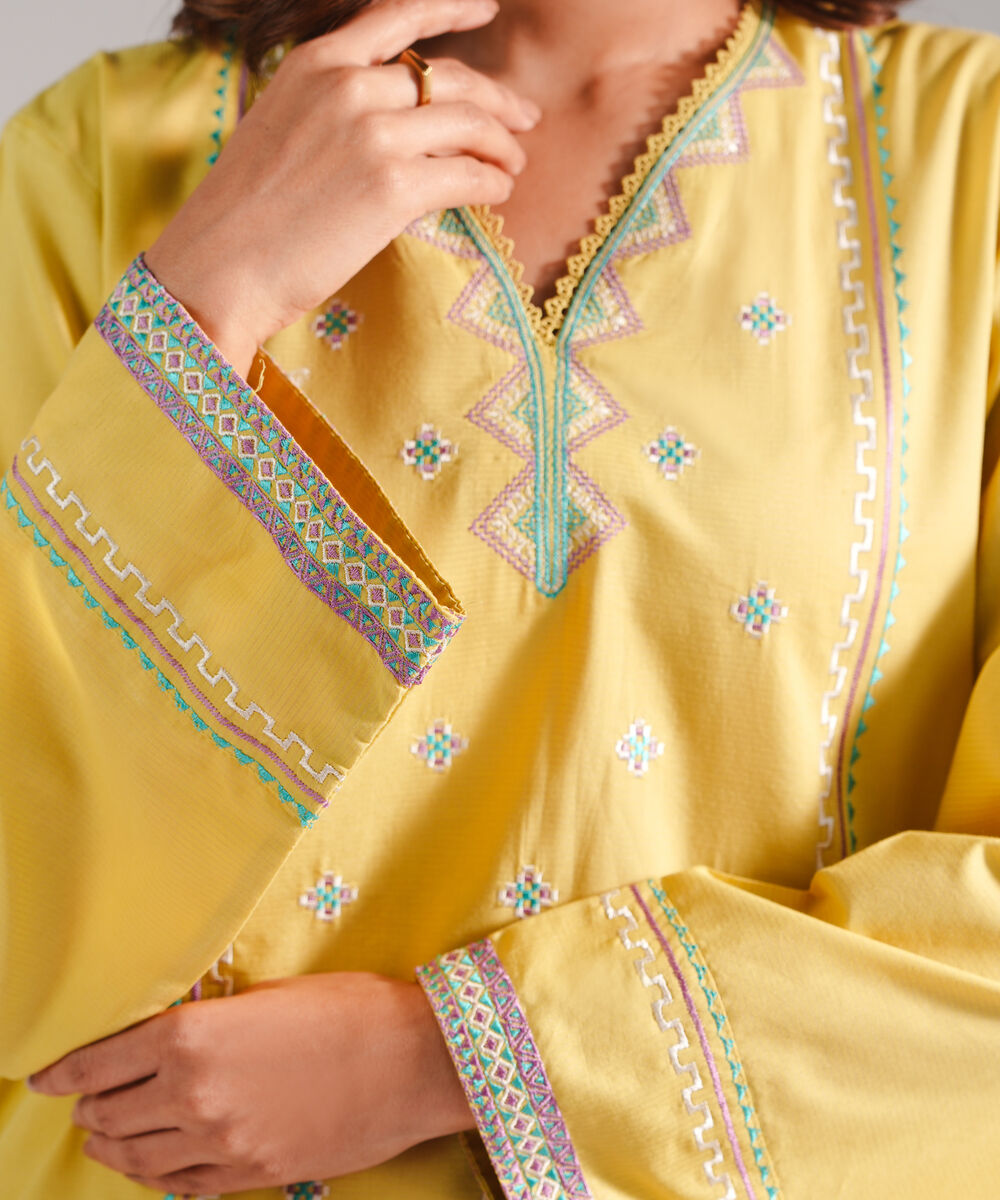 Women's RTW Zari Lawn Embroidered Yellow Straight Shirt