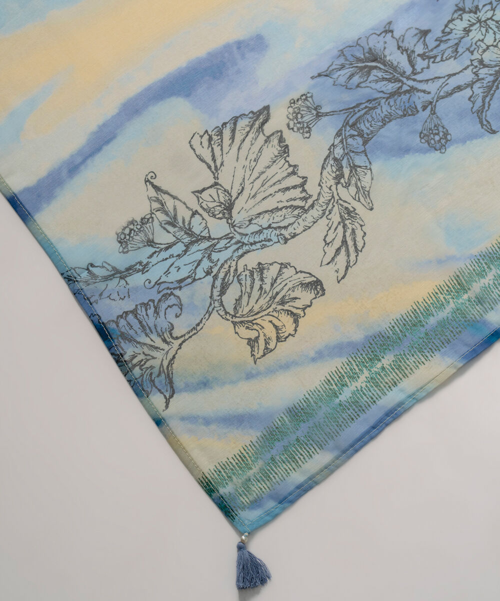Women's RTW Blended chiffon Printed Blue Dupatta