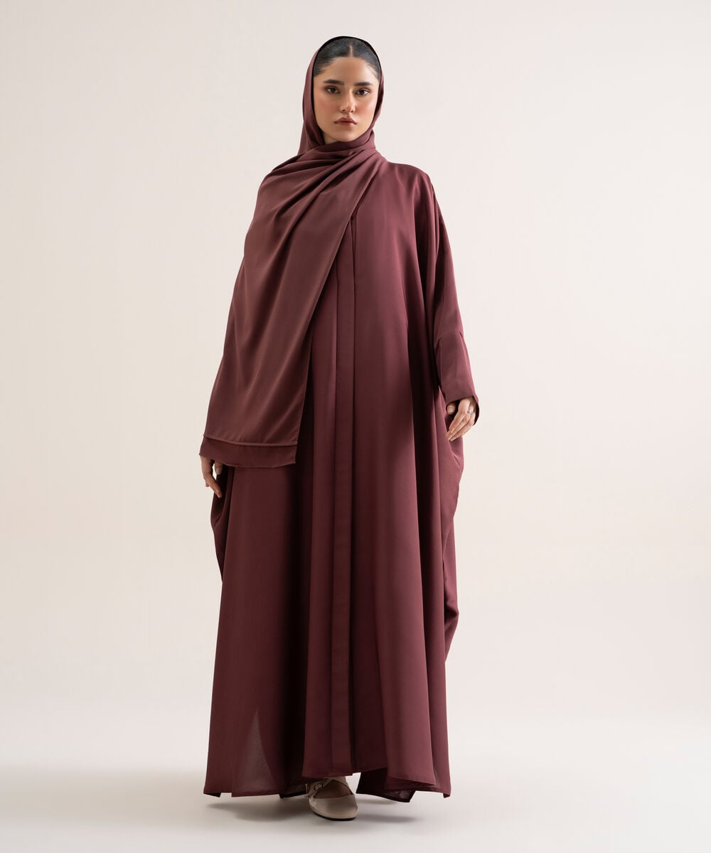 Women's Polyester Brownish Mauve Kaftan Abaya Set