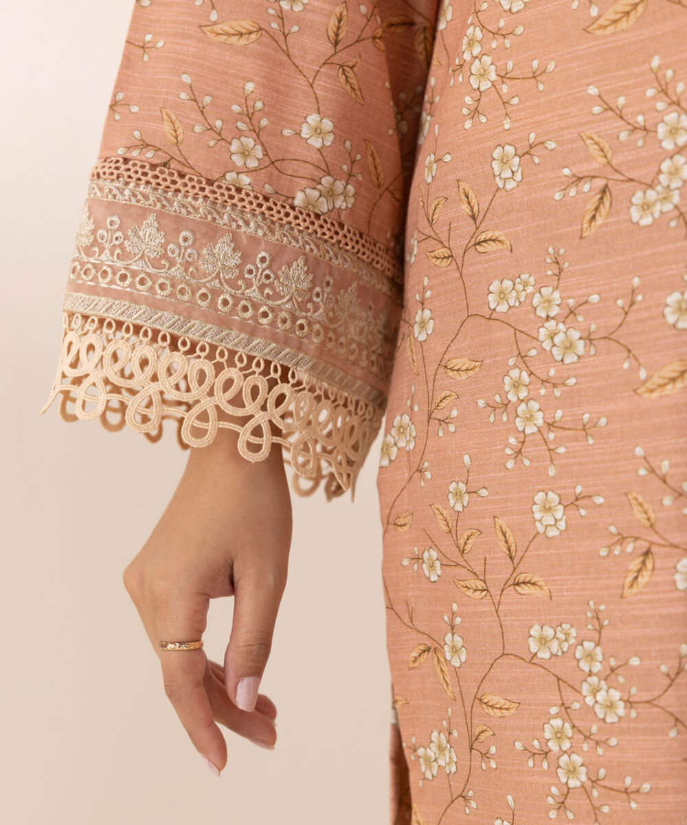 Woman - Pink Embroidered Zari Khaddar Shirt