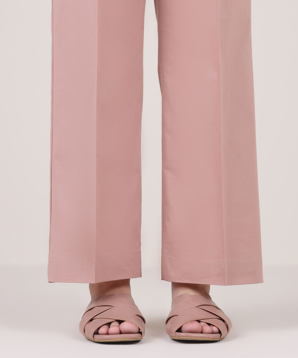 Women's RTW Cambric Pink Solid Straight Pants