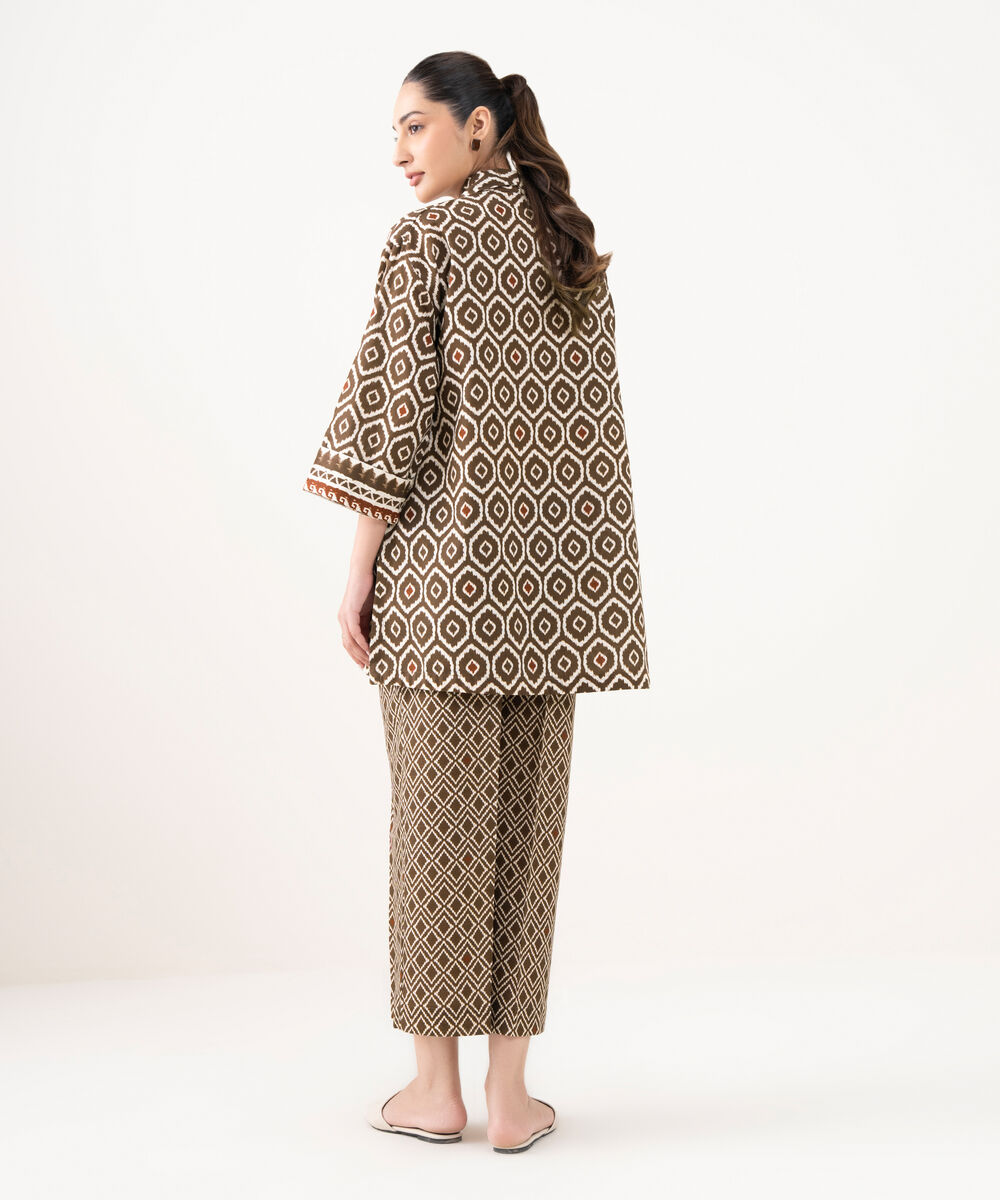 Women's RTW Light Khaddar Printed Brown Straight Shirt