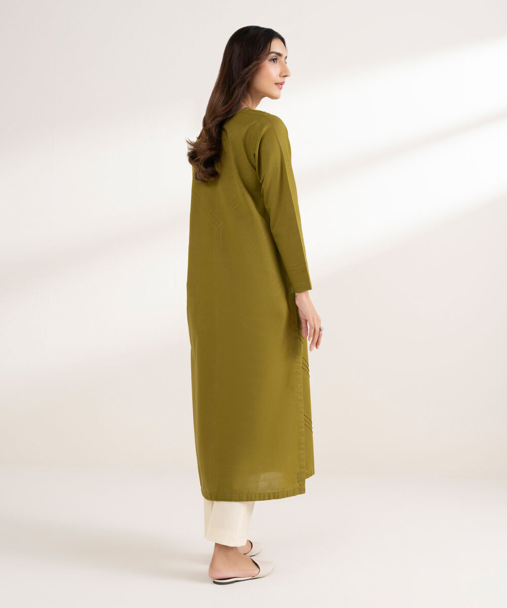 Women's RTW Khaddar Solid Straight Green Shirt