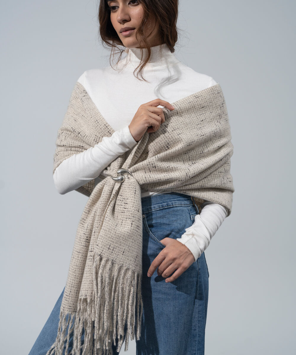Women's Western Wear Off White Polyester Textured Woolen Scarf