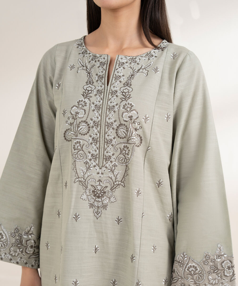 Women's RTW Khaddar Embroidered Grey 3 Piece Suit