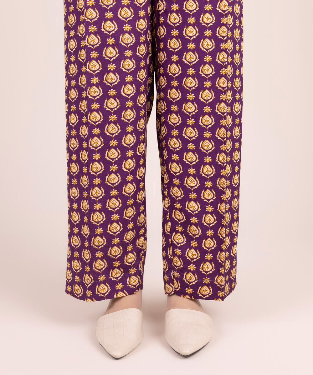 Women's RTW Arabic Dobby Printed Purple Straight Pants