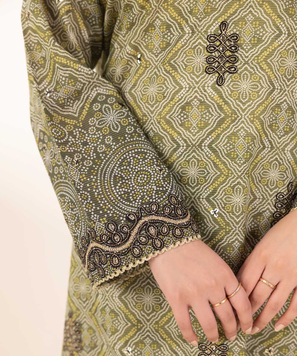 Woman - Green Embroidered Zari Lawn Shirt