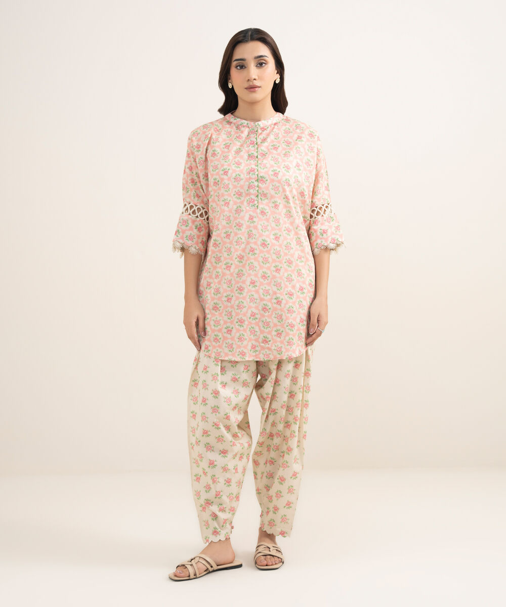 Women's RTW Lawn Printed Pink Boxy Shirt