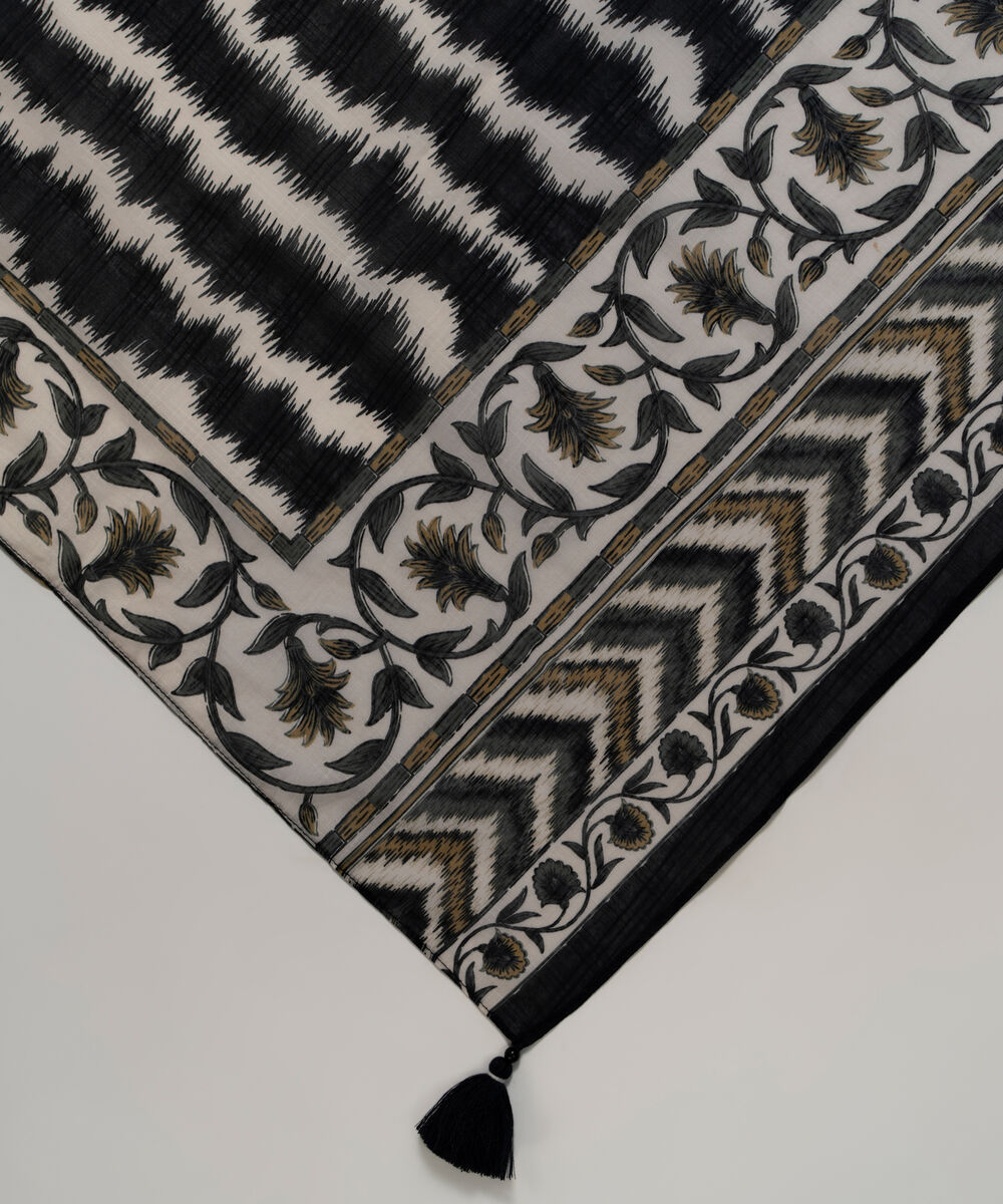 Textured Voile Printed Black Dupatta