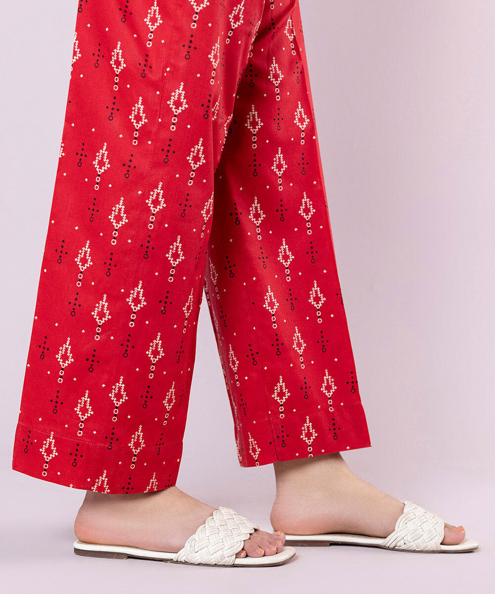 Woman - Red Printed Cotton Viscose Pants