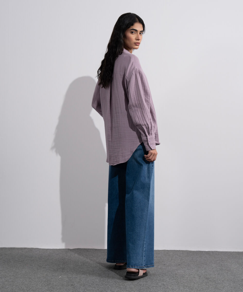 Women's Lilac Loose-Fit Muslin Shirt