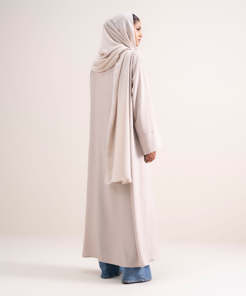 Women's Beige Front Open Abbaya Set