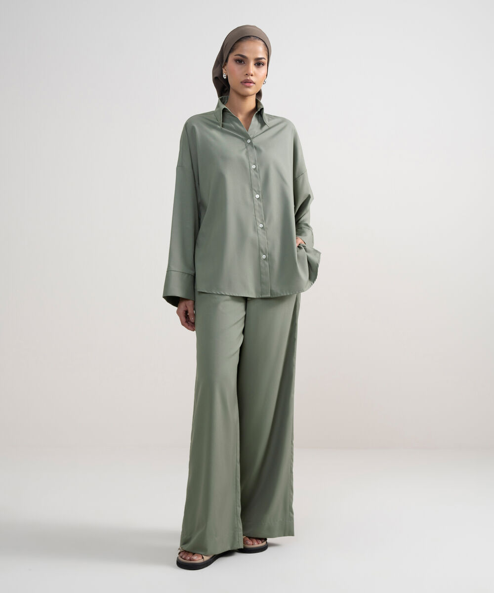 Women's Sage Green Oversize Button Down