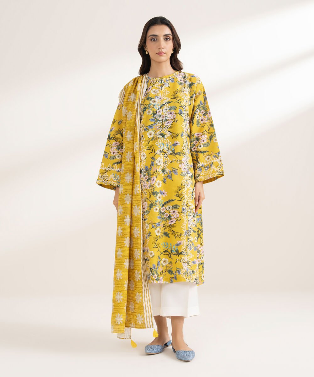 Printed Khaddar Yellow Dupatta