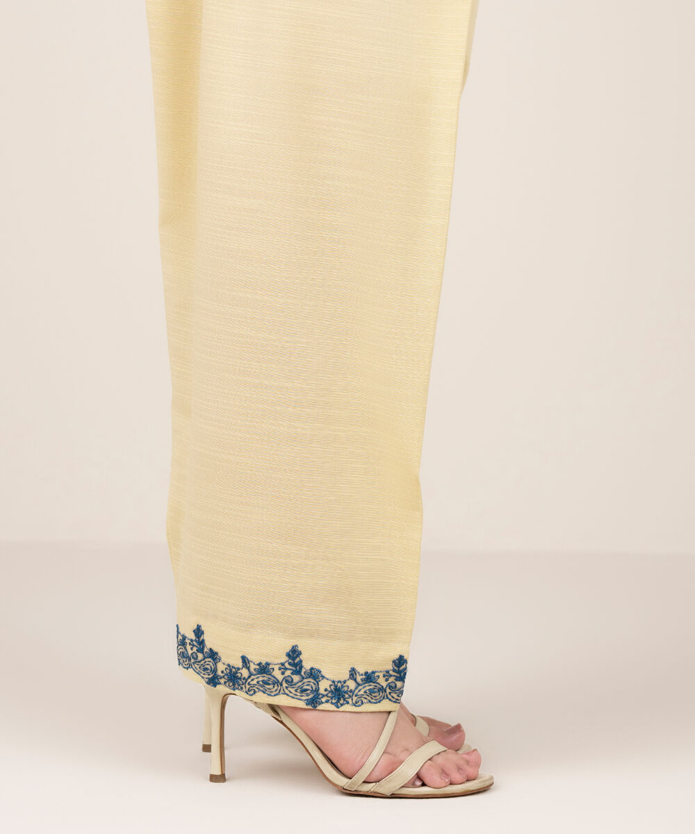 Women's RTW Khaddar Embroidered Cream White Shalwar