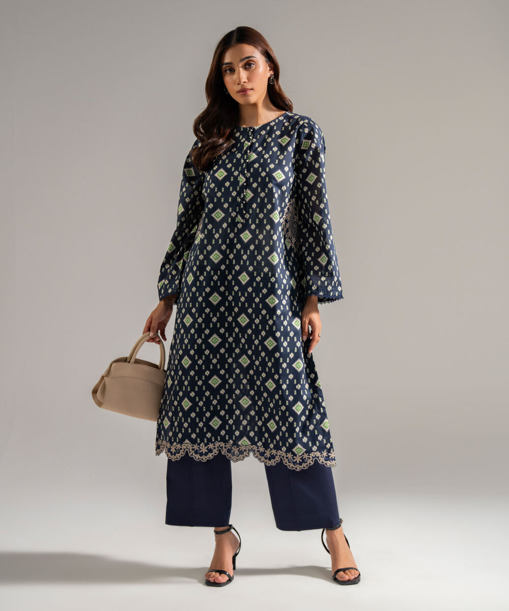 Women's RTW Lawn Embroidered Dark Blue 2 Piece Suit