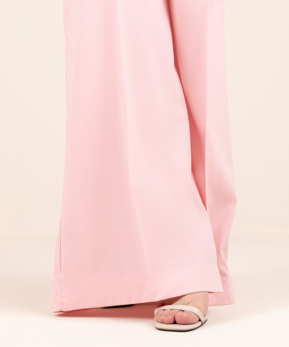Women's Pret Cotton Viscose Pink Solid Flared Pants