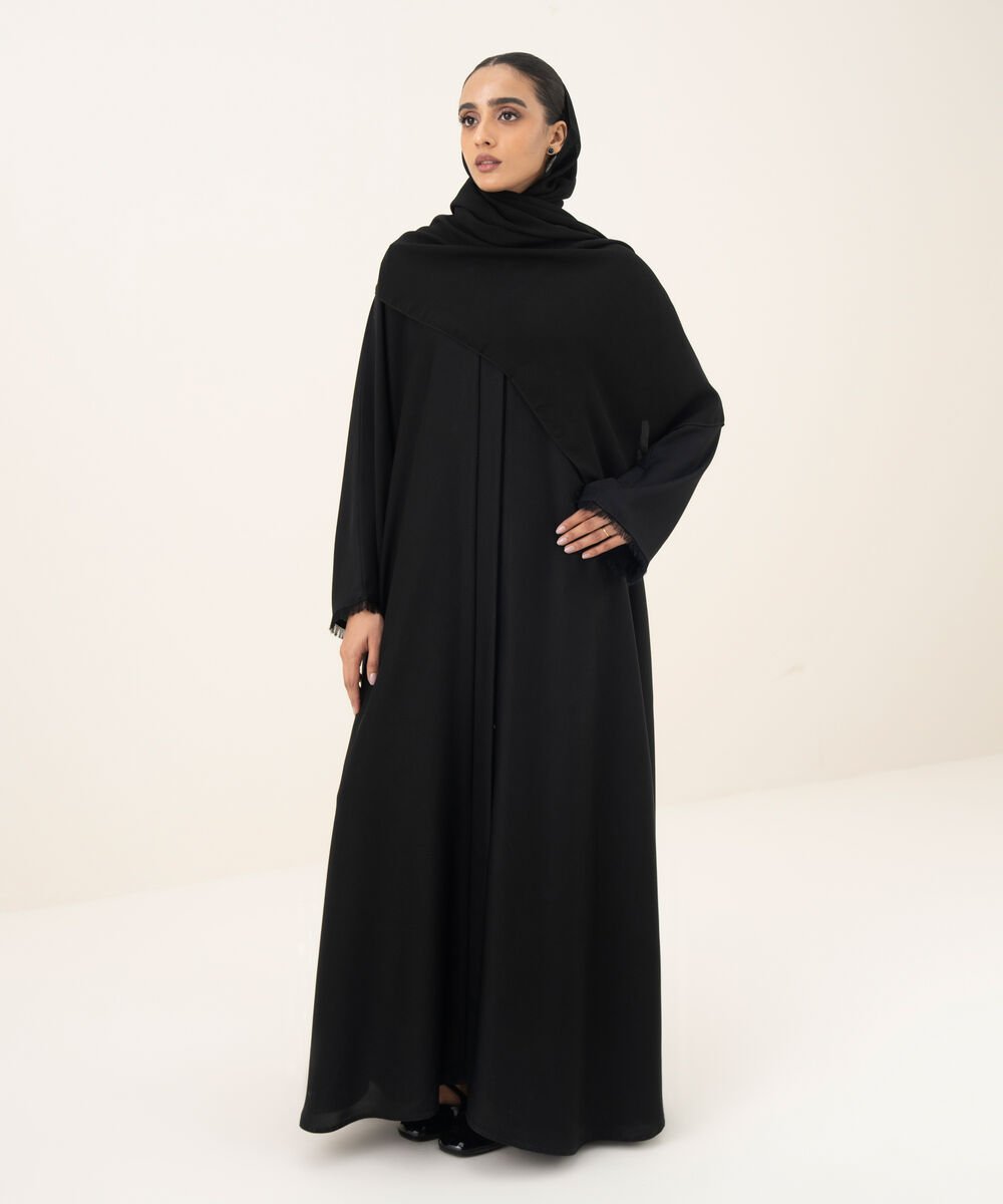 Women's black button through kimono Abaya