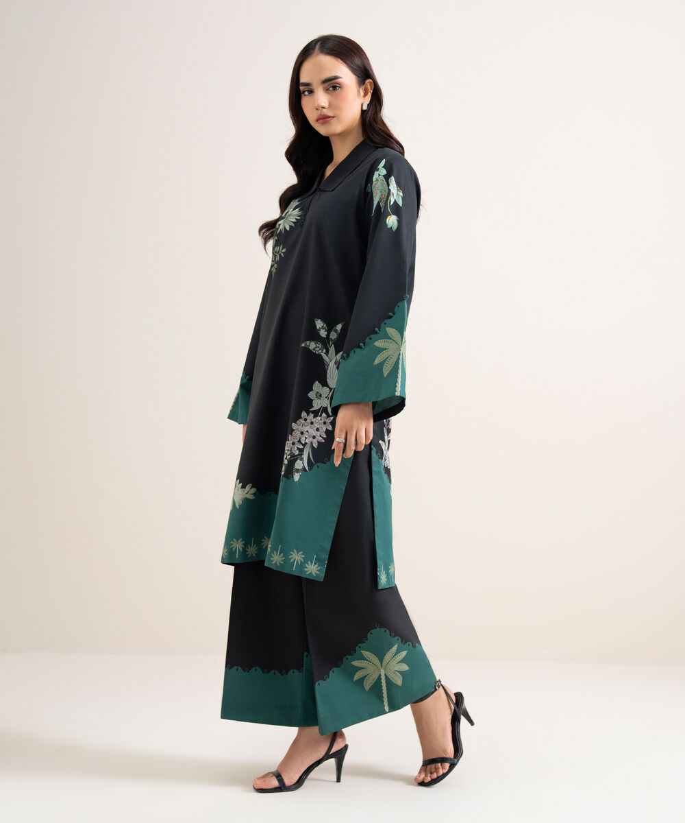 Women's Unstitched Lawn Printed Black & Green  2 Piece Suit