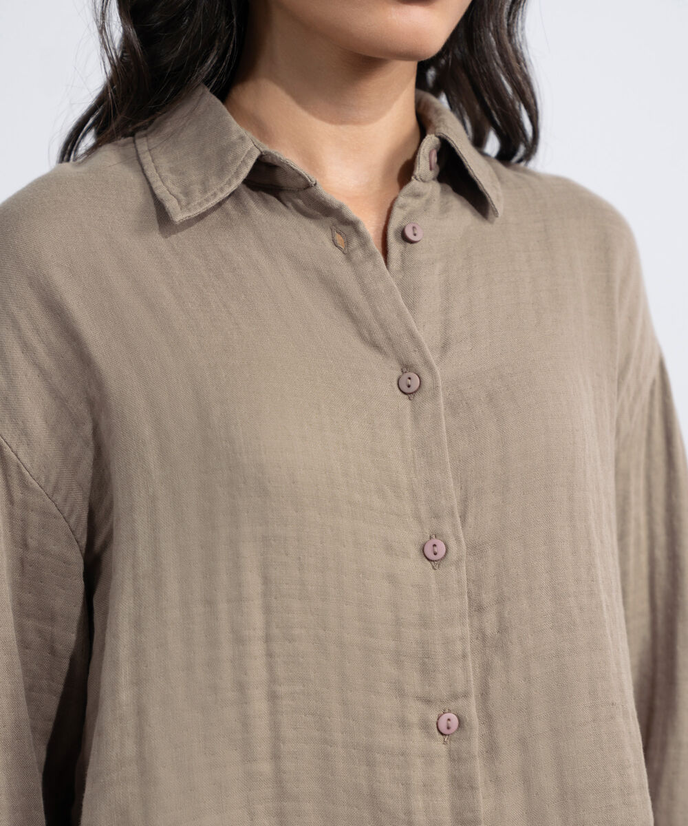 Women's Western Mink Loose-Fit Cotton Muslin Shirt