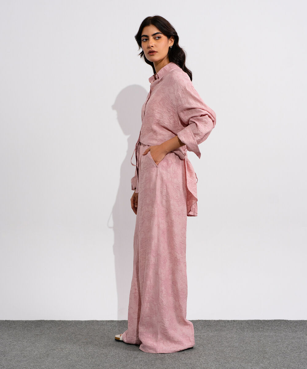 Women's Pink Textured Pull-On Trousers