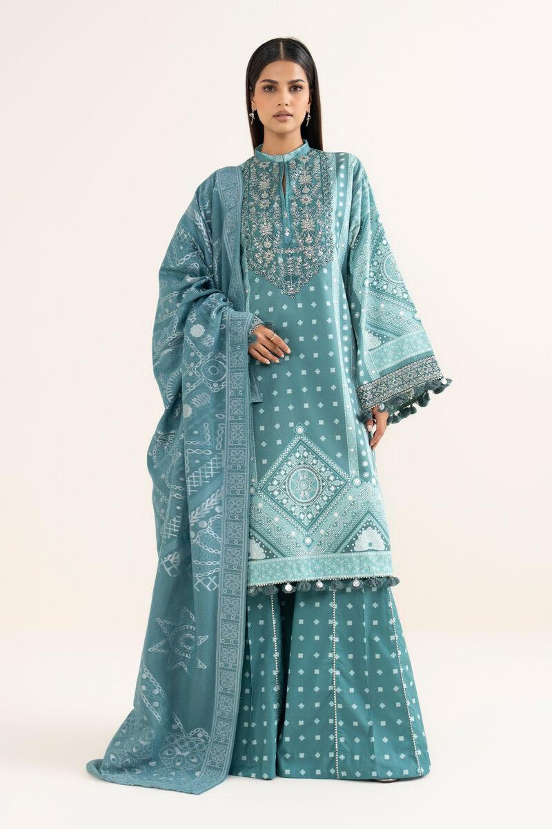 3 Piece - Printed Cotton Satin Suit