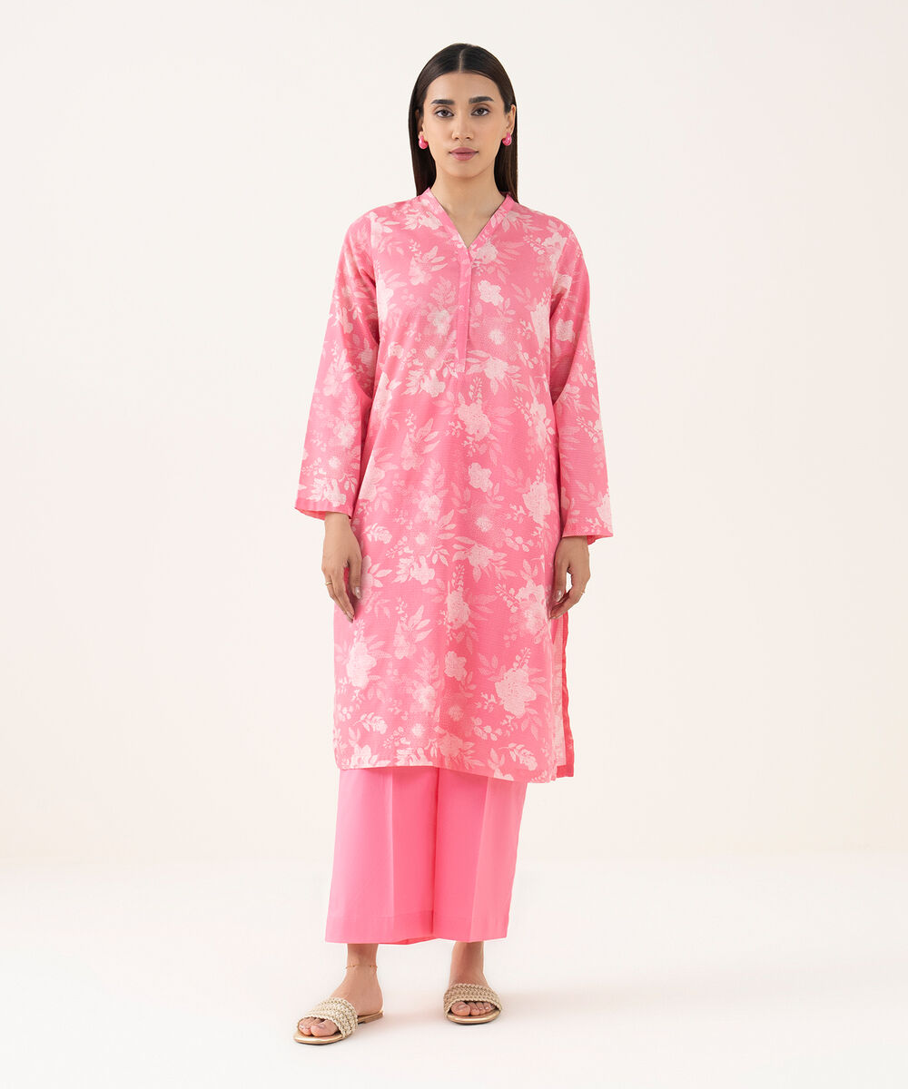 Women's RTW Dobby Pink Printed Straight Shirt