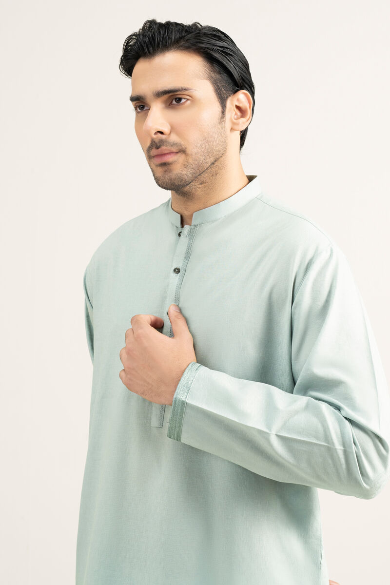 Embroidered Cotton Jacquard Kurta