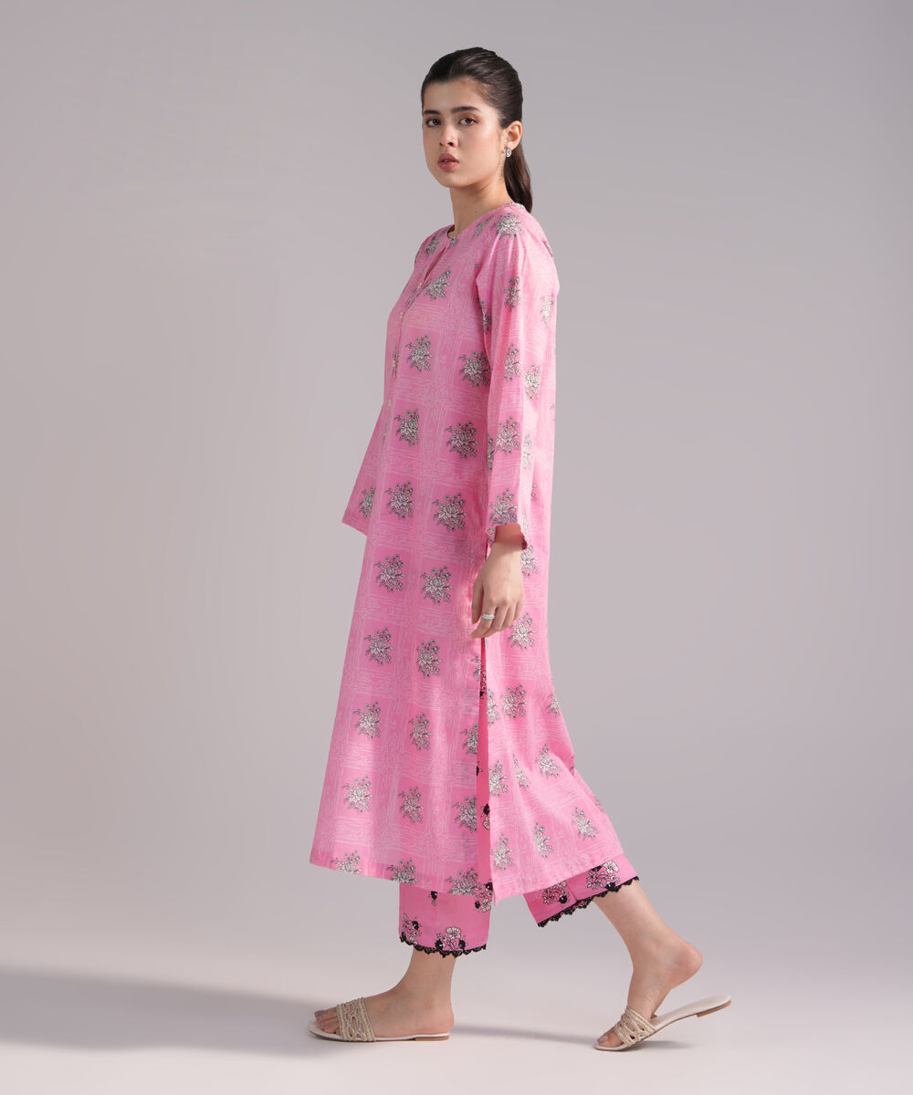 Women's RTW Crosshatch Printed Pink Straight Shirt