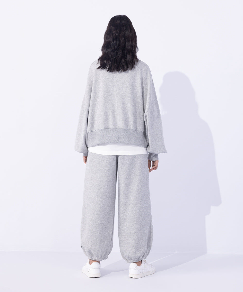 Woman - Grey Oversized Cropped Sweatshirt