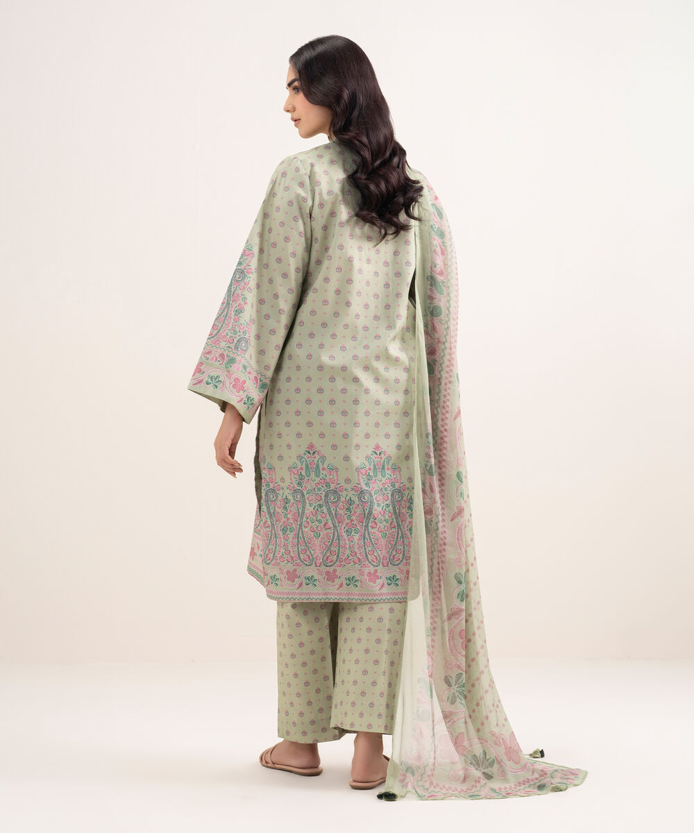 Women's Unstitched Lawn Printed Green 3 Piece Suit