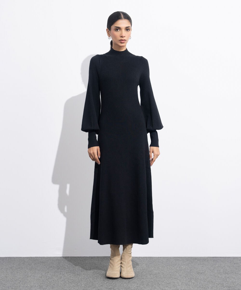 Women's Western Wear Black Sweater Knit Dress