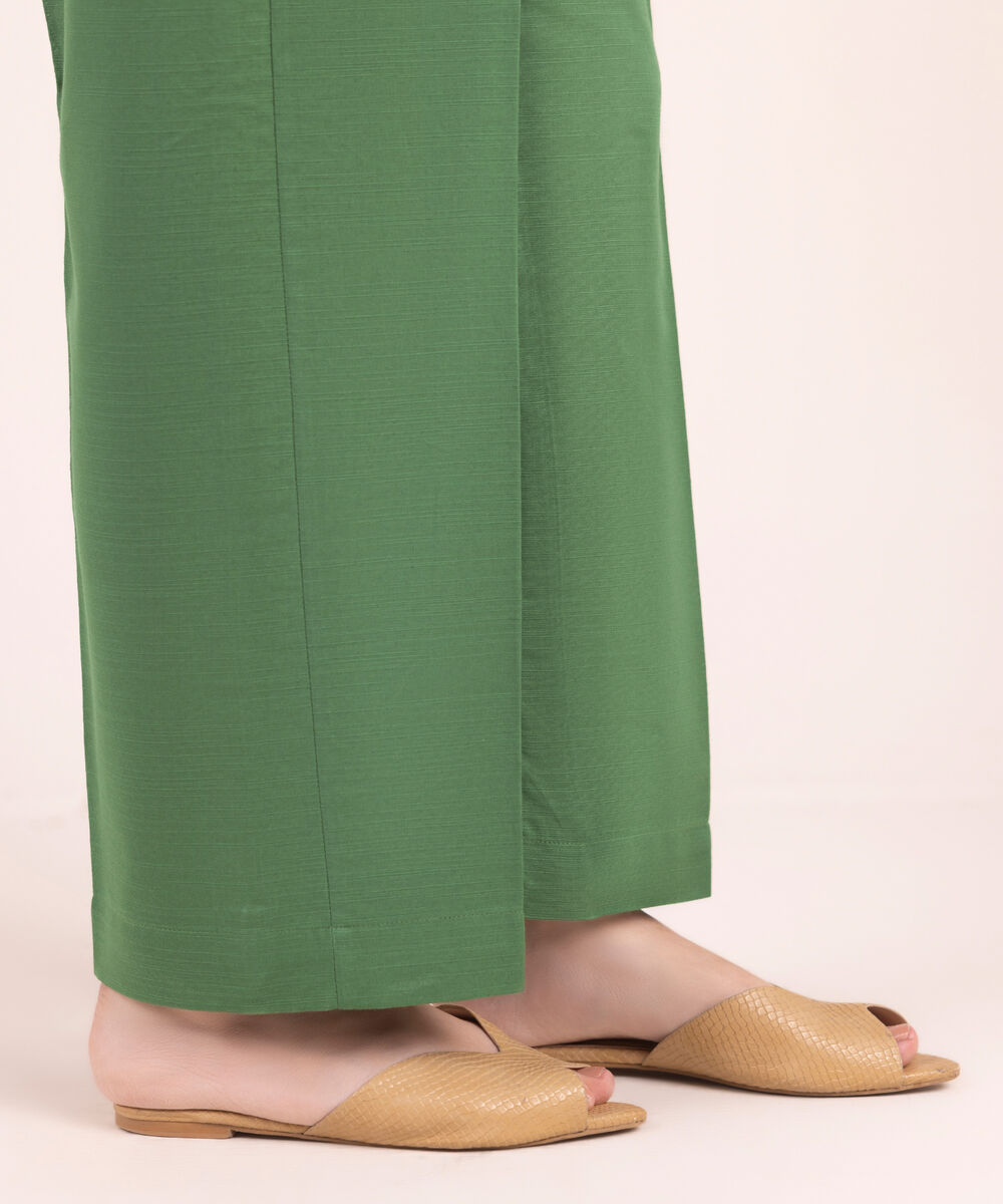 Women's RTW Khaddar Solid Green Straight Pants