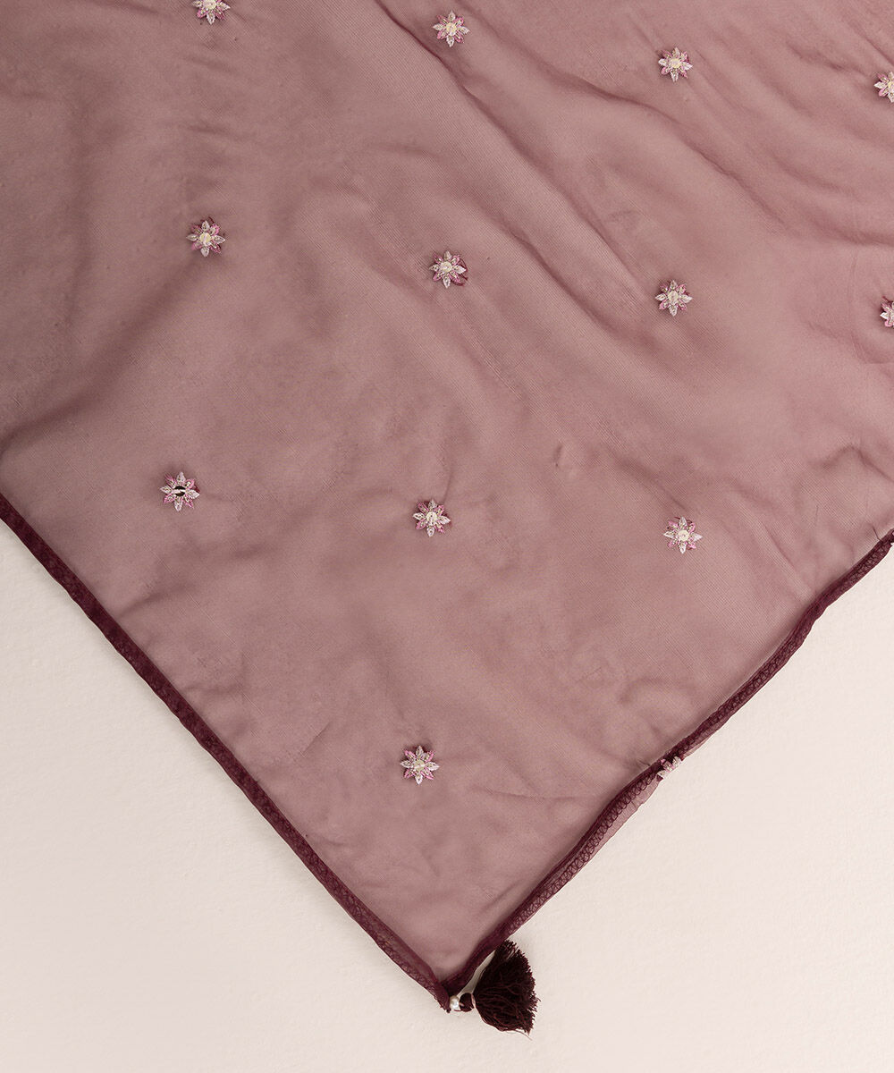 Blended Organza Red Embroidered Dupatta