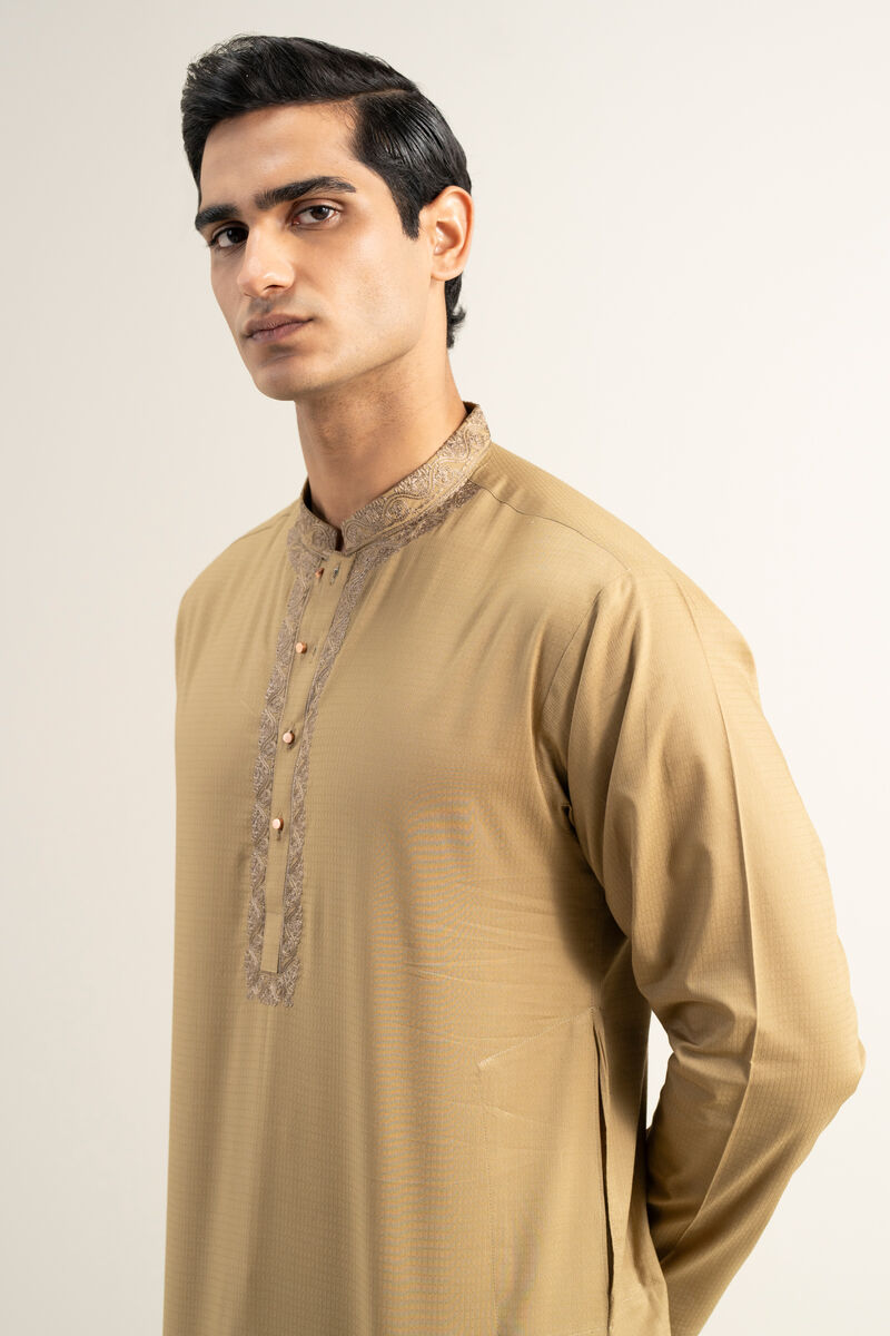 Embroidered Cotton Jacquard Kurta