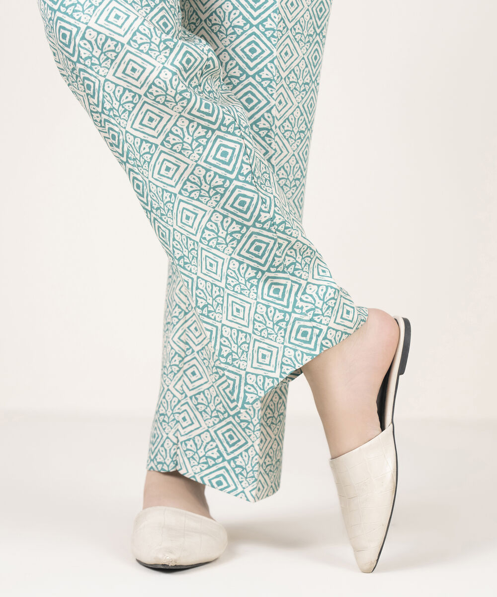 Women's RTW Arabic Khaddar Printed Green  Straight Pants